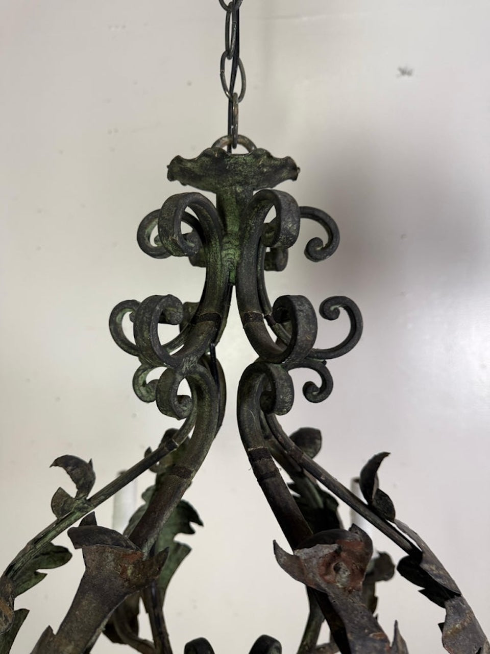 Pair of Spanish Six-Light Wrought Iron Chandeliers