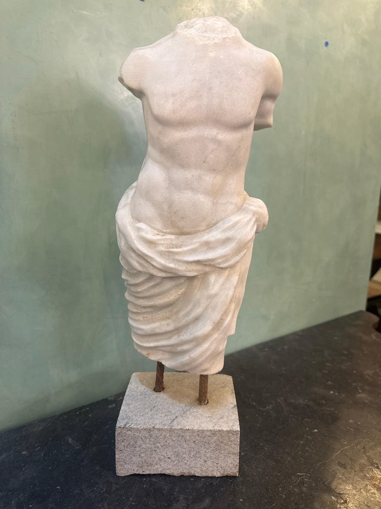 Classical Marble Male Torso Fragment on Custom Stone Base