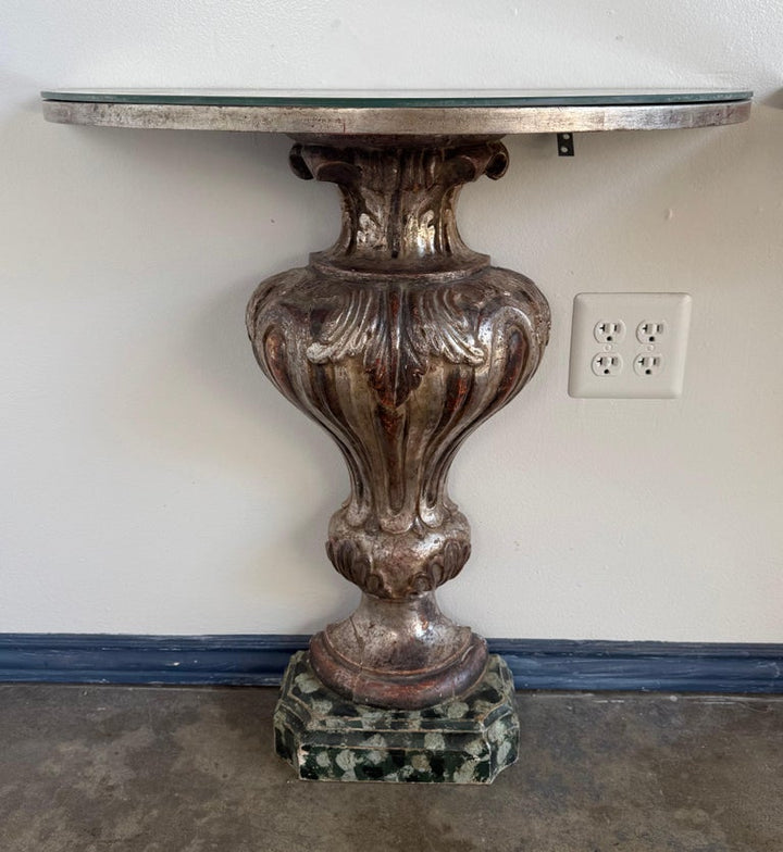 Pair of Italian Baroque Style Silver-Gilt Console Tables with Mirrored Tops