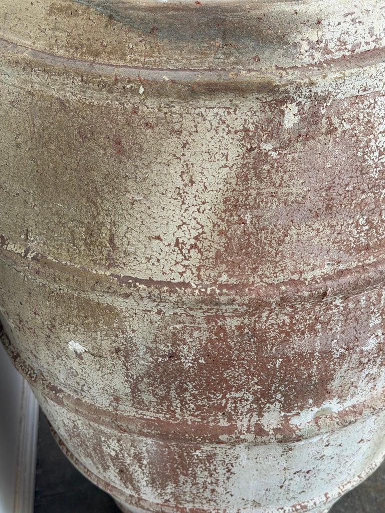 Monumental Ribbed Terracotta Planter with Heavily Distressed Patina