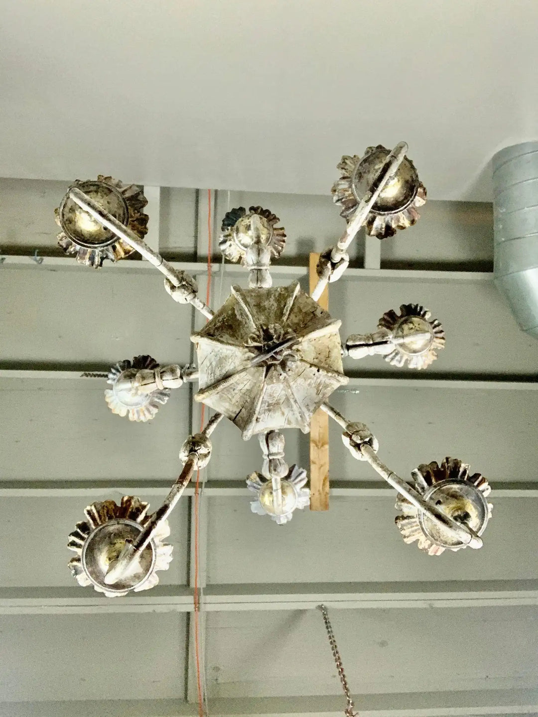 Two-Tier Silvered Wood and Metal Chandelier