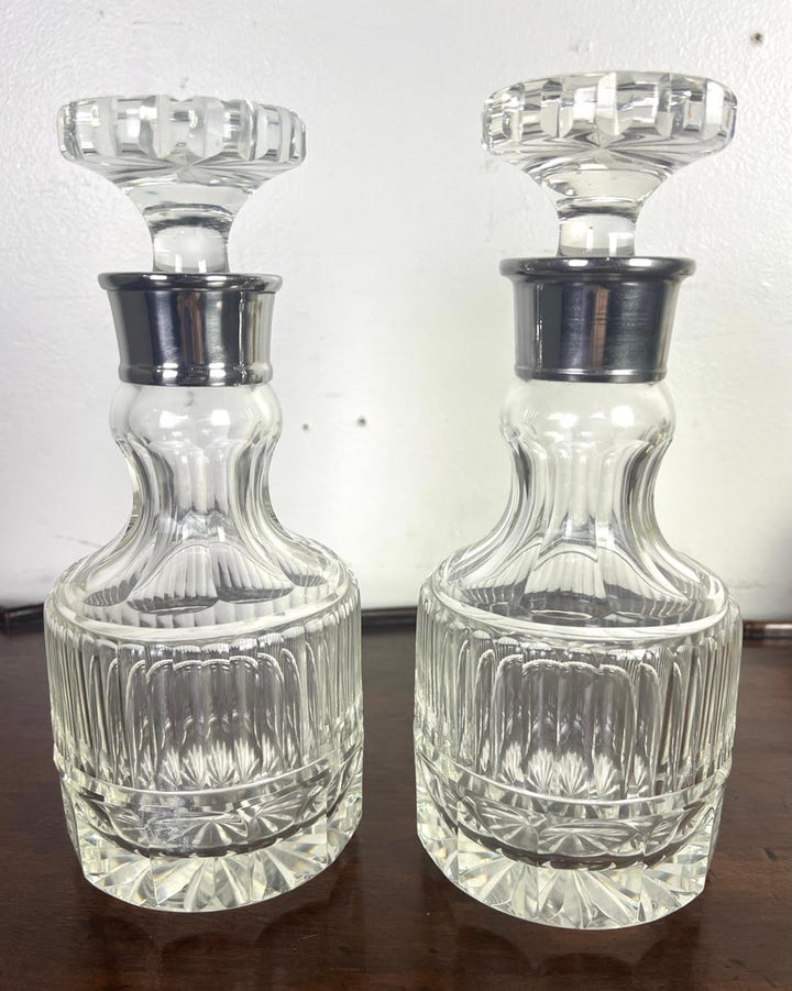 Pair of Cut Crystal & Silver Decanters C. 1930's