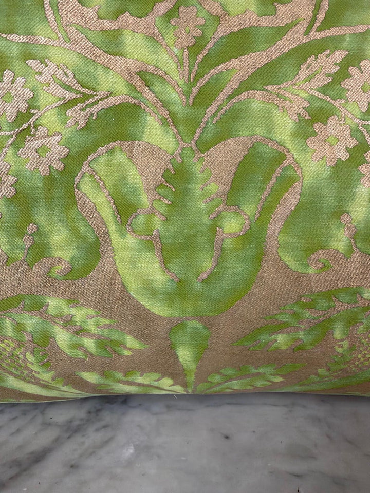 Mariano Fortuny Glicine Patterned Pillows, Moss Green &amp; Gold Damask