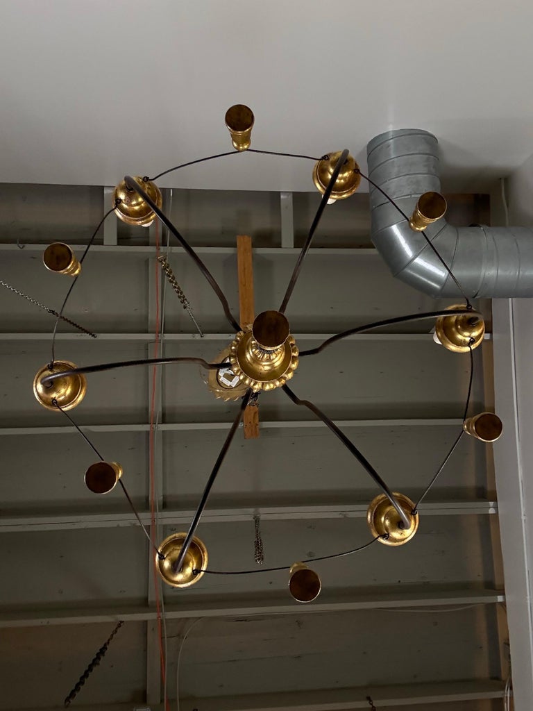 Paul Ferrante Gilt and Iron Six-Light Chandelier, 20th Century