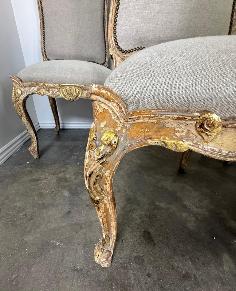 Set of Eight 18th-Century Style French Louis XV Carved & Giltwood Dining Chairs