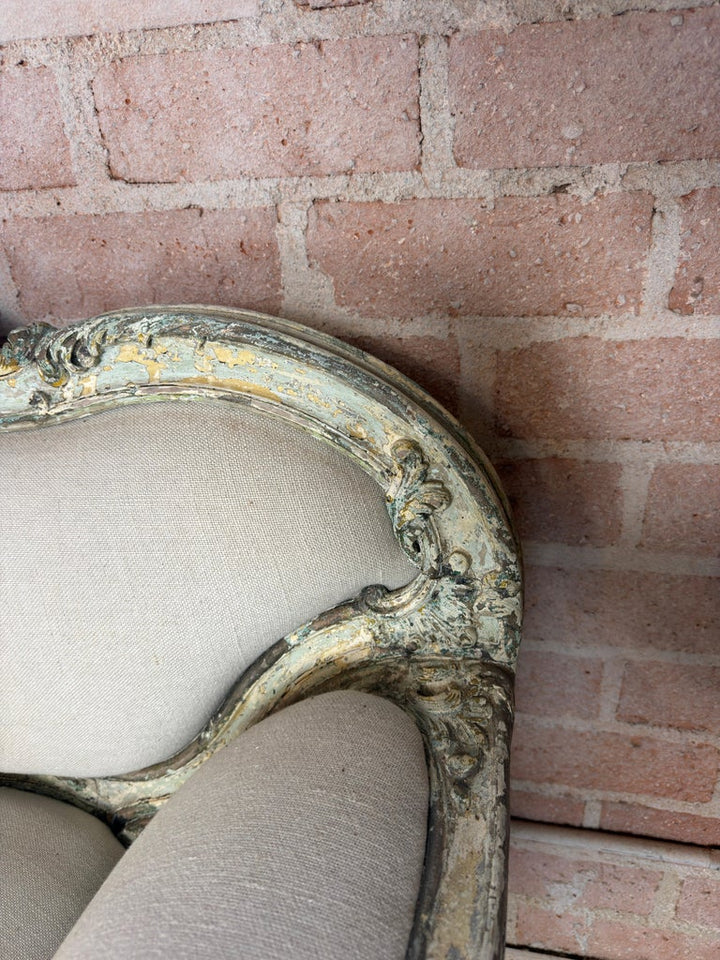 French Louis XV Corbeille Settee with Original Distressed Patina and Shell Crest