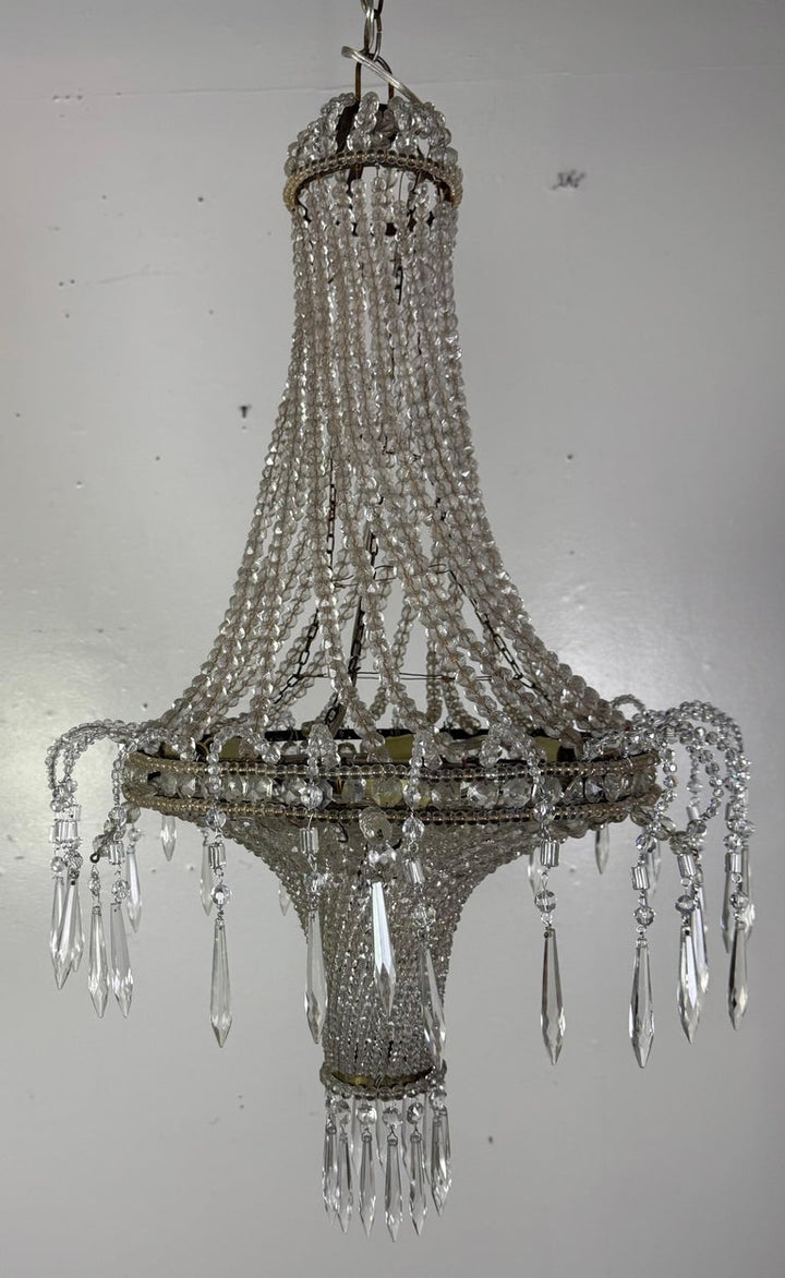 Elegant Early 20th Century Empire-Style Crystal Beaded Chandelier