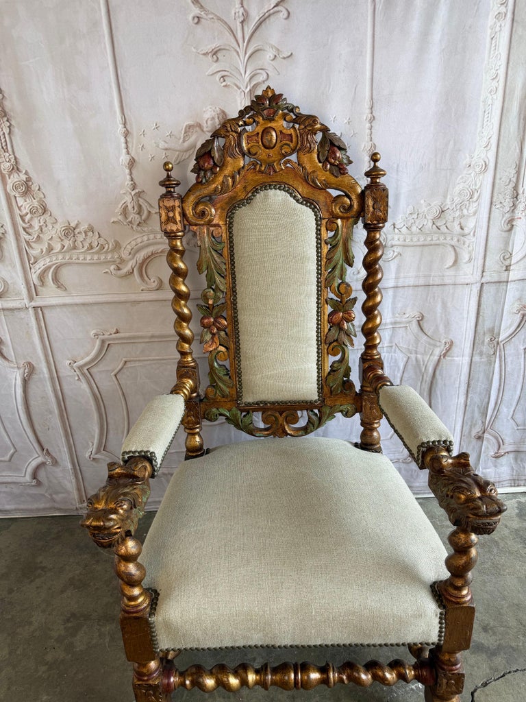 Set of 10 chairs Italian Renaissance Revival Polychrome Giltwood Dining Chairs
