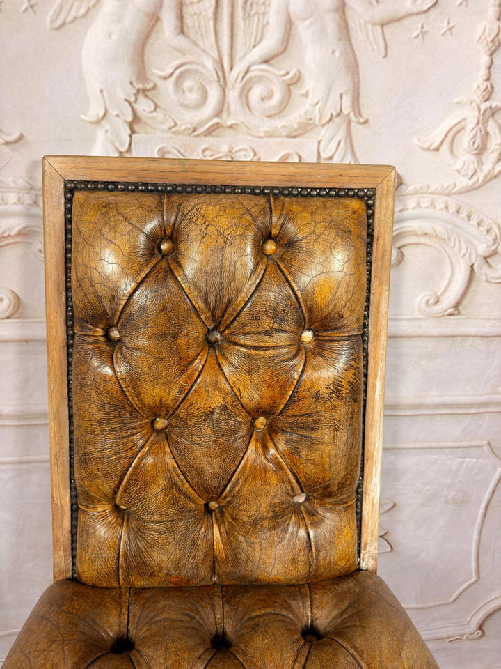 Set of 8 French Louis XV Dining Chairs, Leather Tufted, 1960s