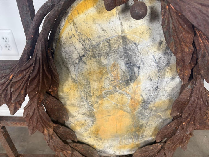 Monumental Hand-Wrought Iron Console with Stone Medallion and Classical Garlands