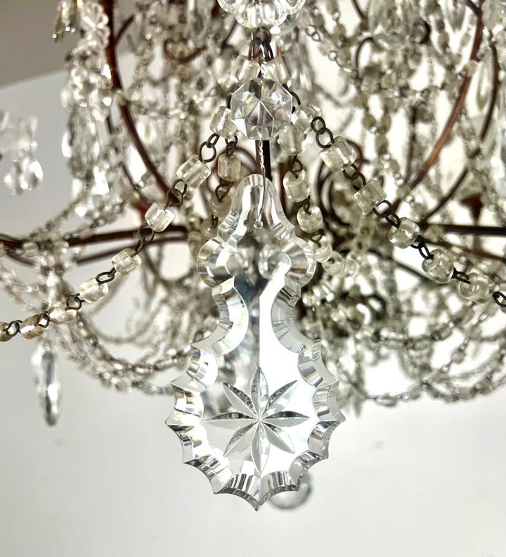 Pair of French Crystal & Beaded Chandeliers C. 1930's