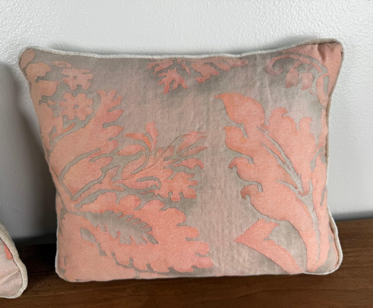 Pair of Authentic Fortuny Velvet Pillows in Soft Coral