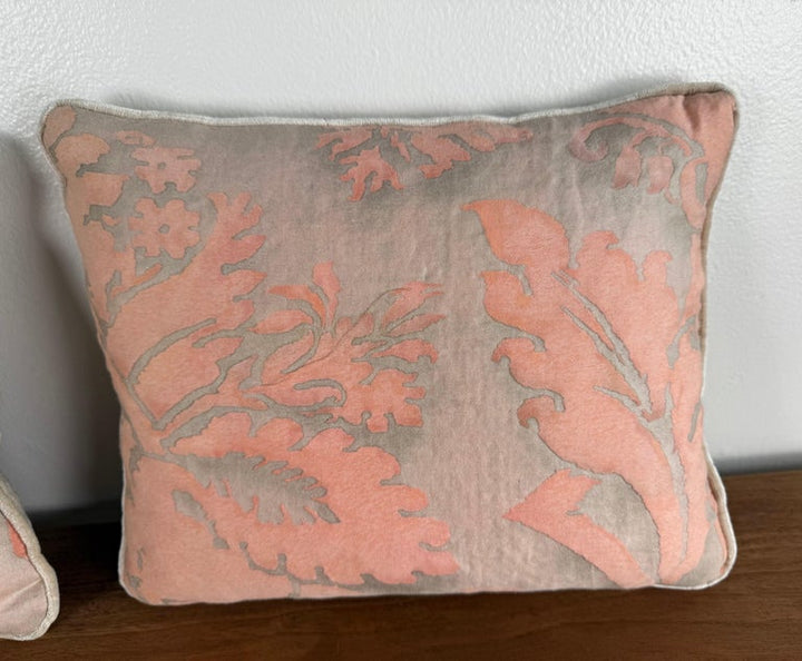 Pair of Authentic Fortuny Velvet Pillows in Soft Coral