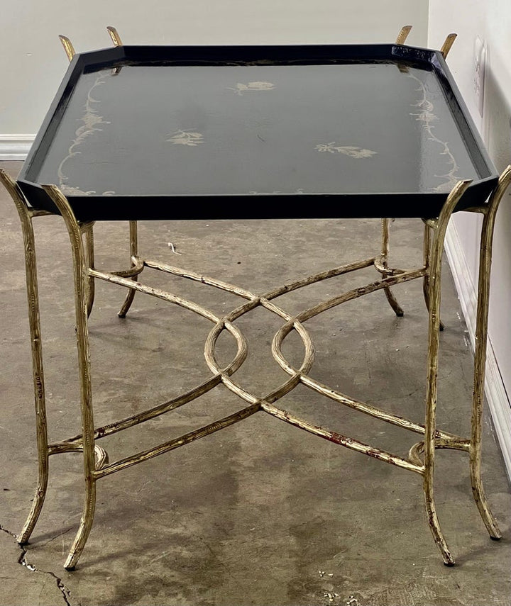 Chinoiserie Lacquered Tea Table on Metal Base by Ebanista