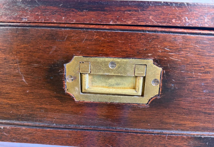 Antique English Campaign Console Desk - 3 Drawer Military Writing Table
