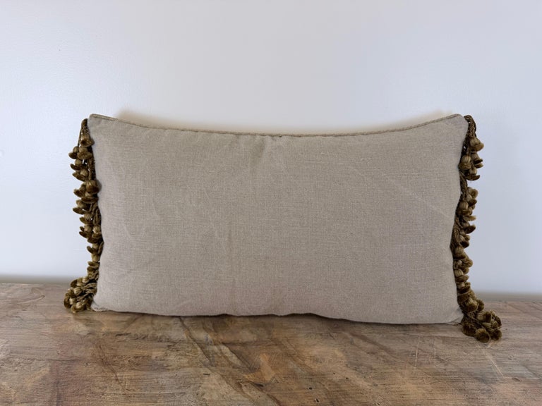 French Neoclassical-Style Embroidered monogram Velvet Lumbar Pillow