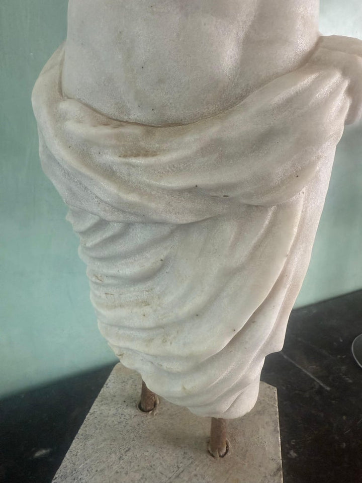 Classical Marble Male Torso Fragment on Custom Stone Base