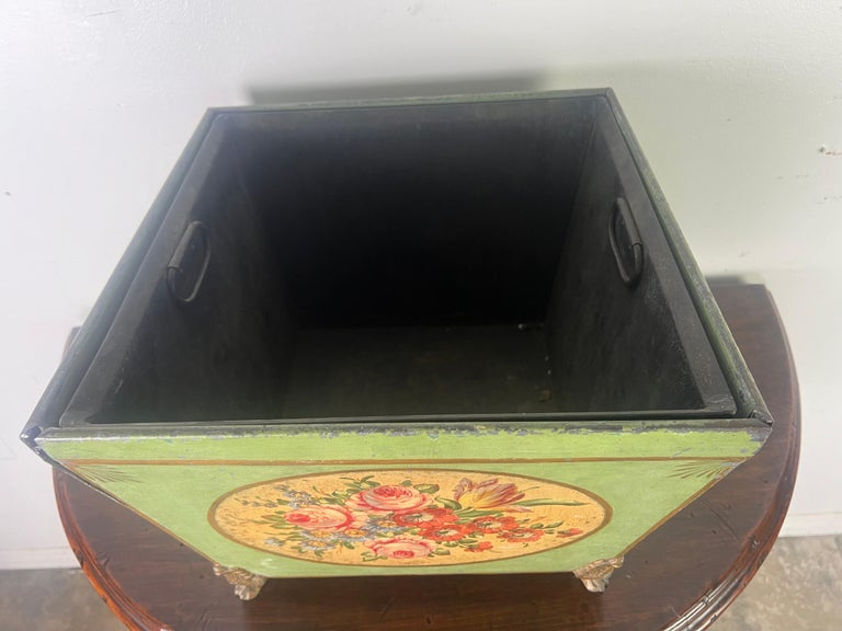 19th century French Tole Hand Painted Planter w/ Liner