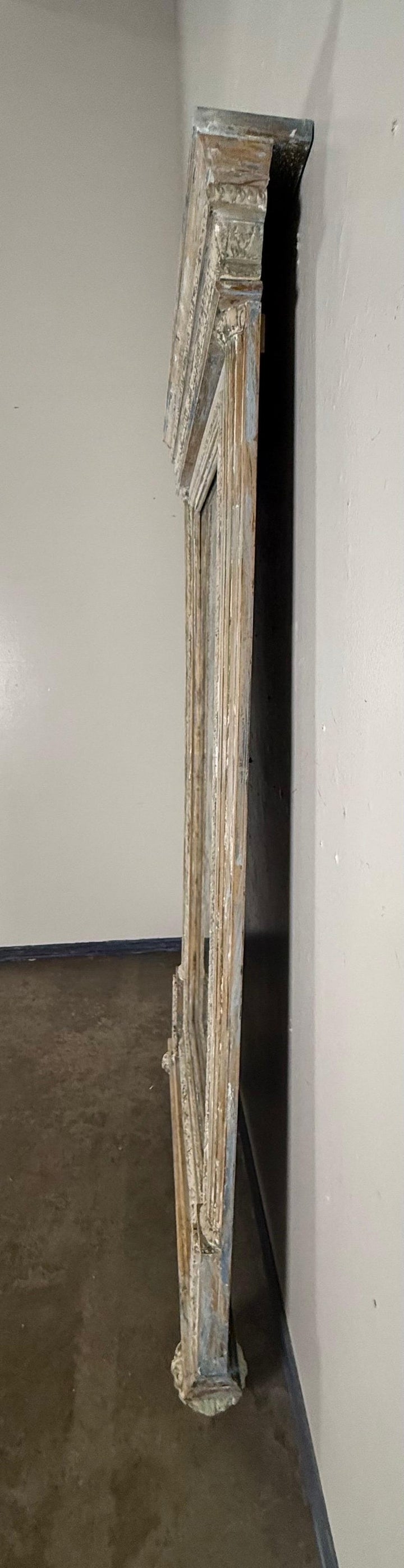 Large 19th Century French Neoclassical Trumeau Mirror with Aged Painted Finish