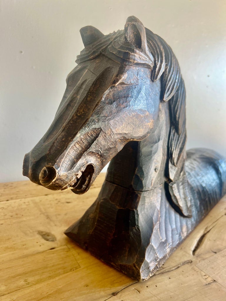 Pair of Primitive Hand Chiseled Horse Sculptures