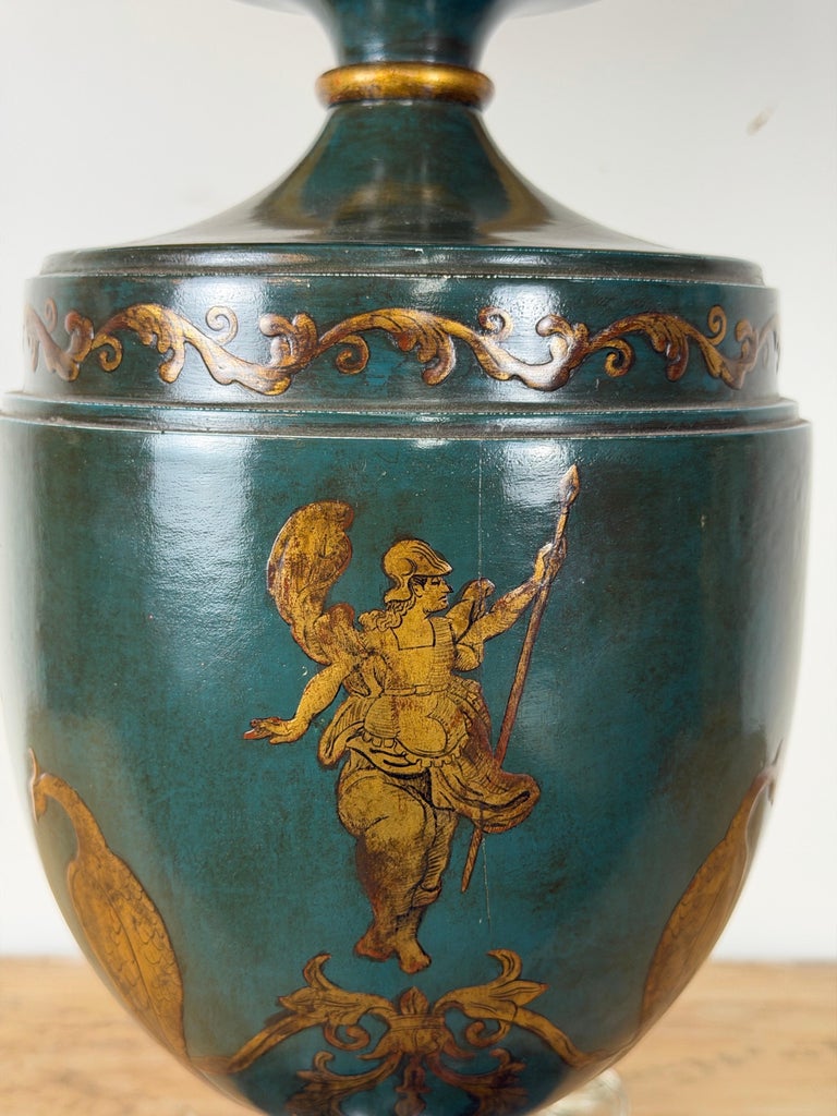 Italian Neoclassical Tole Urn Table Lamp Hand Painted Original Parchment Shade