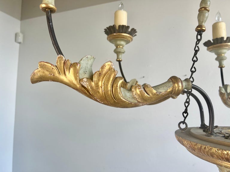 Italian Painted & Parcel Gilt Six Light Chandelier