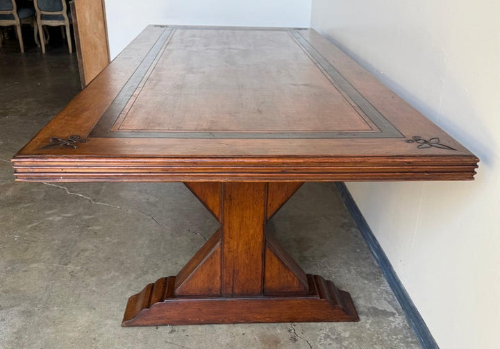 Spanish Revival Walnut Dining Table with Inlaid Top, Early 20th Century