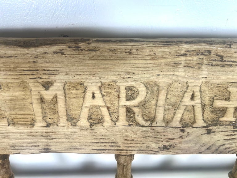 Early 19th C. Italian Carved Rustic Bench "Ave Maria"