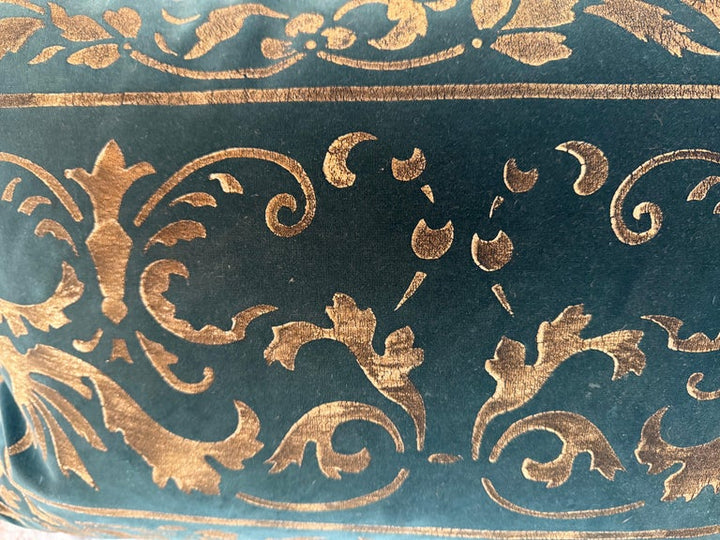 Gold Stenciled Green Velvet Pillow
