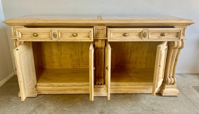 Italian Bleached Walnut Sideboard w/ Storage and Marble Top