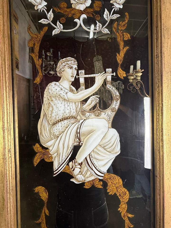 Pair of Reverse Painted Framed Mirror Panels