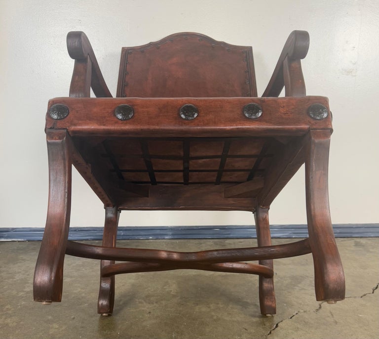 Set of Eight Spanish Walnut & Leather Dining Chairs