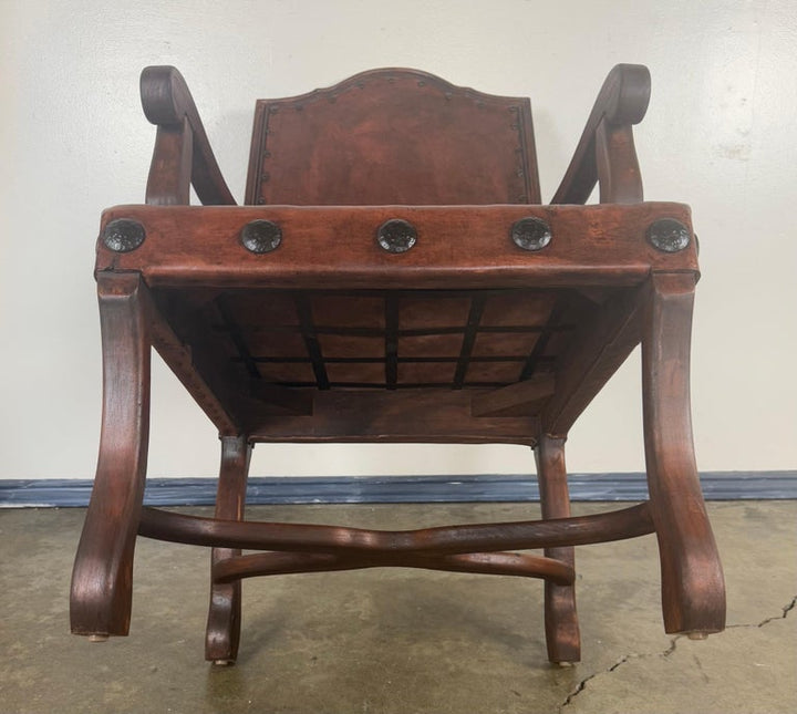 Set of Eight Spanish Walnut & Leather Dining Chairs