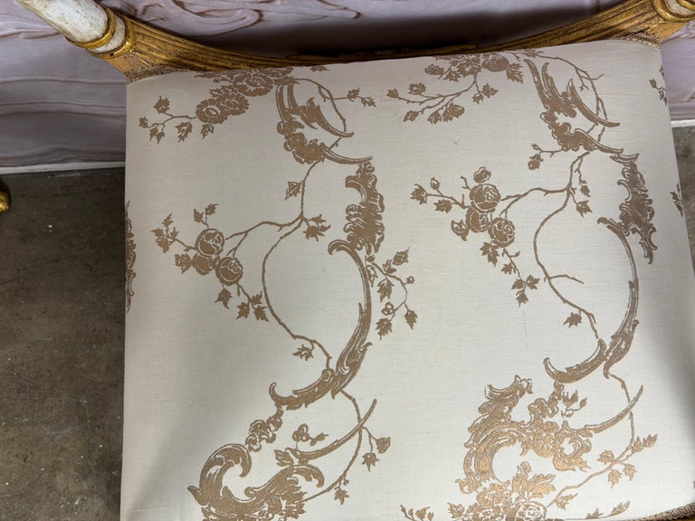 Pair of Italian Neoclassical Curule Stools w/ Fortuny Upholstery