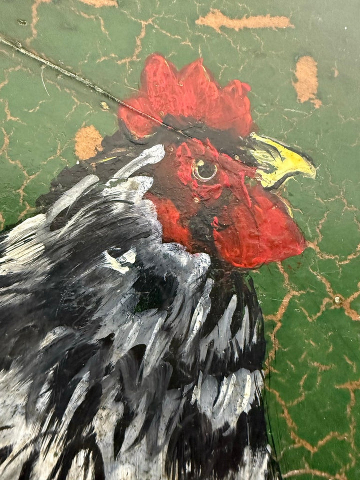 19th C. Hand Painted Bar Stool w/ Rooster