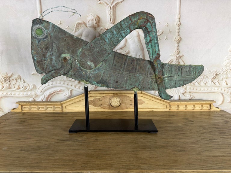 Vintage Verdigris Copper Grasshopper Sculpture