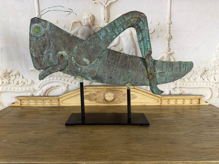 Vintage Verdigris Copper Grasshopper Sculpture