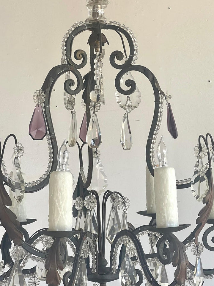 French Crystal Beaded Chandelier C. 1900's