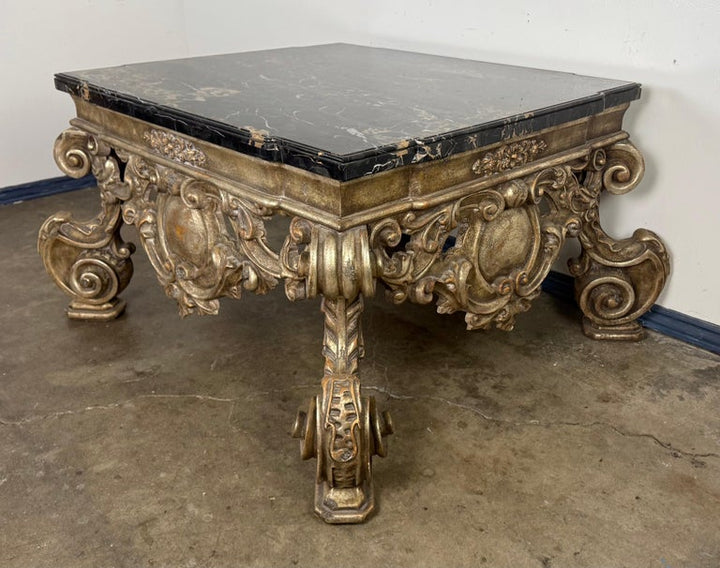 Giltwood and Ebonized Marble Coffee Table by Brustlin Workshop, Los Angeles