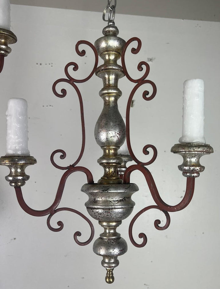 Pair of Italian Silvered Wood & Iron Chandeliers