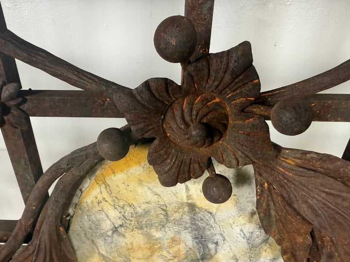 Monumental Hand-Wrought Iron Console with Stone Medallion and Classical Garlands