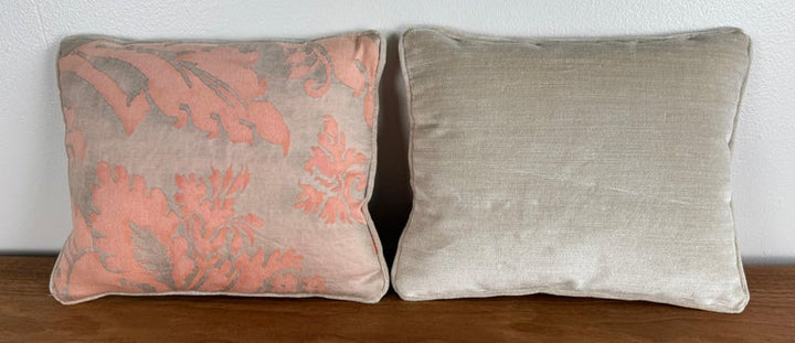 Pair of Authentic Fortuny Velvet Pillows in Soft Coral