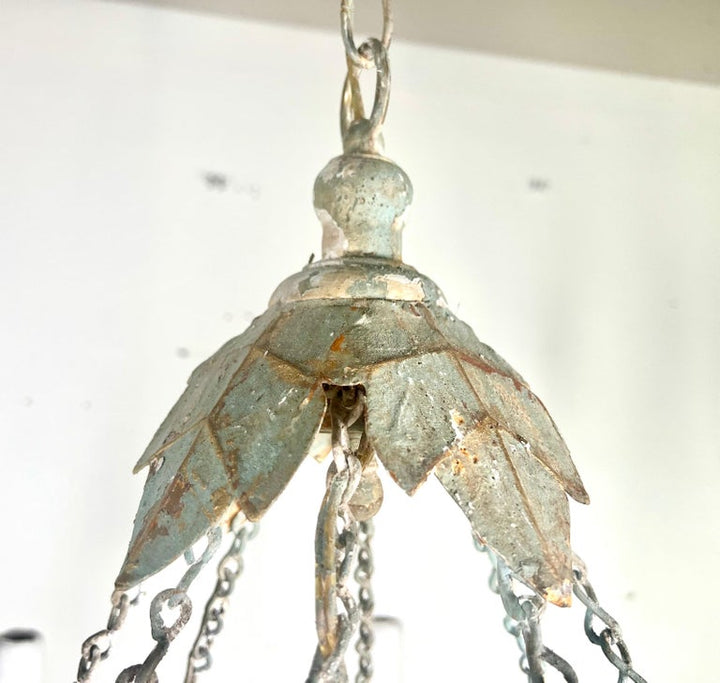 Custom Eight Light Wood & Iron Painted Chandelier by Melissa Levinson