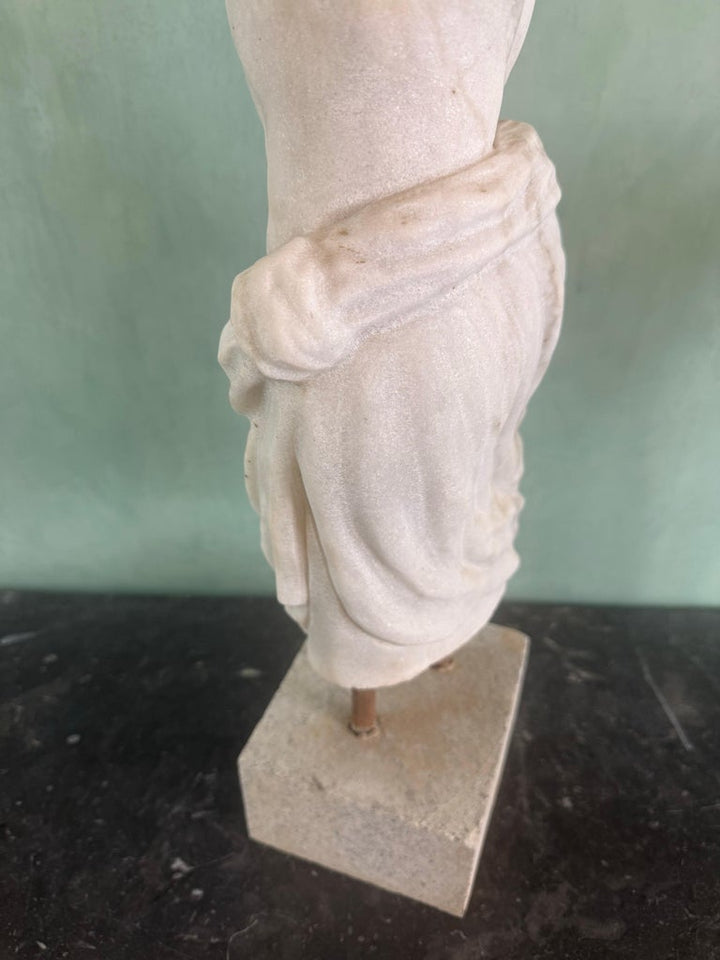 Classical Marble Male Torso Fragment on Custom Stone Base