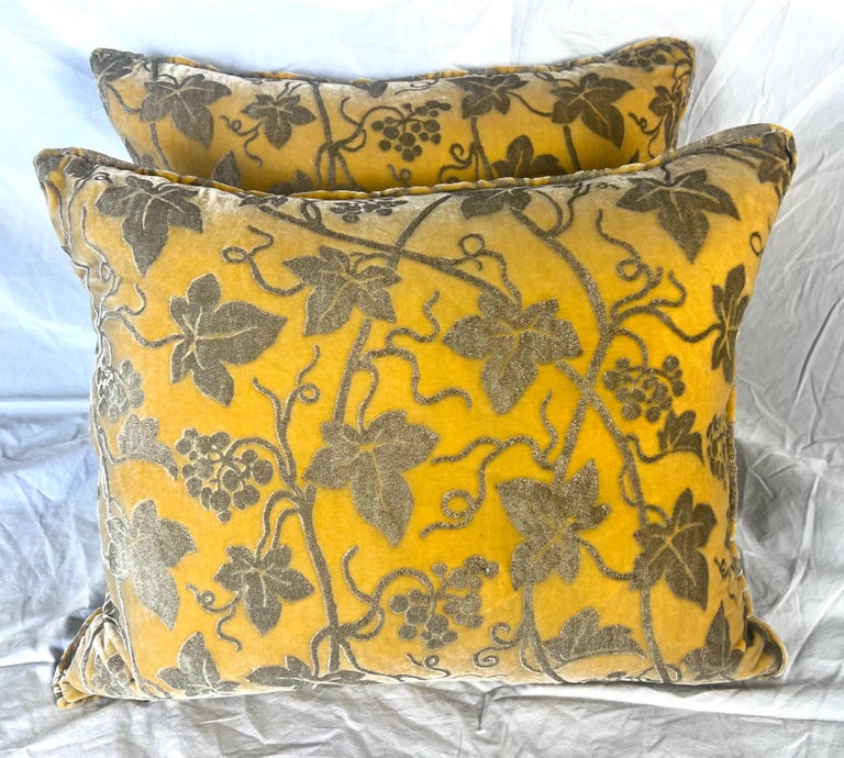 Rare Pair of Edera Patterned Fortuny Velvet Textile Pillows