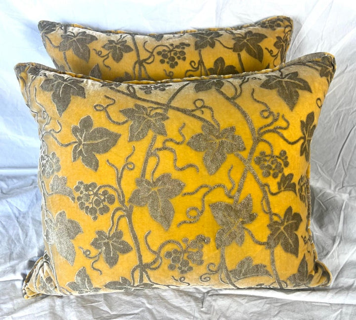 Rare Pair of Edera Patterned Fortuny Velvet Textile Pillows