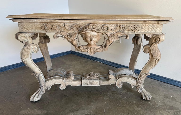 Italian Baroque Revival Carved Wood Console Table
