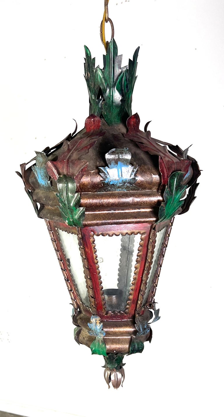 Pair of Spanish Revival Painted Lanterns C. 1940's