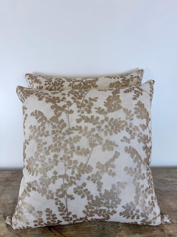 Pair of Custom White Pillows w/ Fern Botanical Design