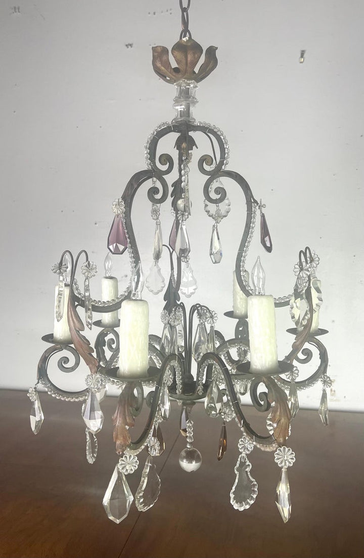 French Crystal Beaded Chandelier C. 1900's